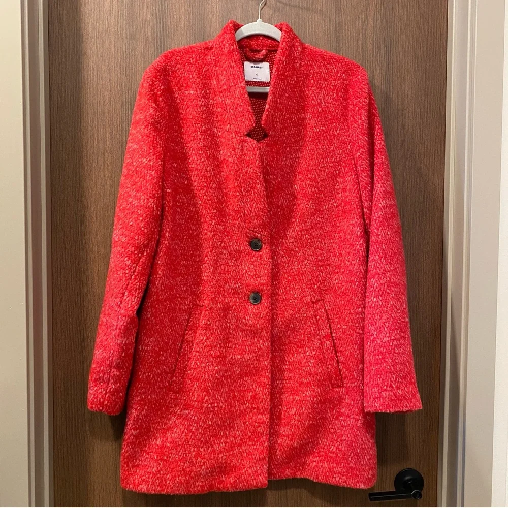 🆕 OLD NAVY Red‎ Relaxed Textured Cardigan Coat Size L Tall 11% Wool Lightweight - Picture 3 of 13